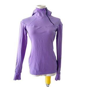 Lululemon Womens Size 6 Hooded Running Jacket 1/4 Zip Purple Bird Motif Vented